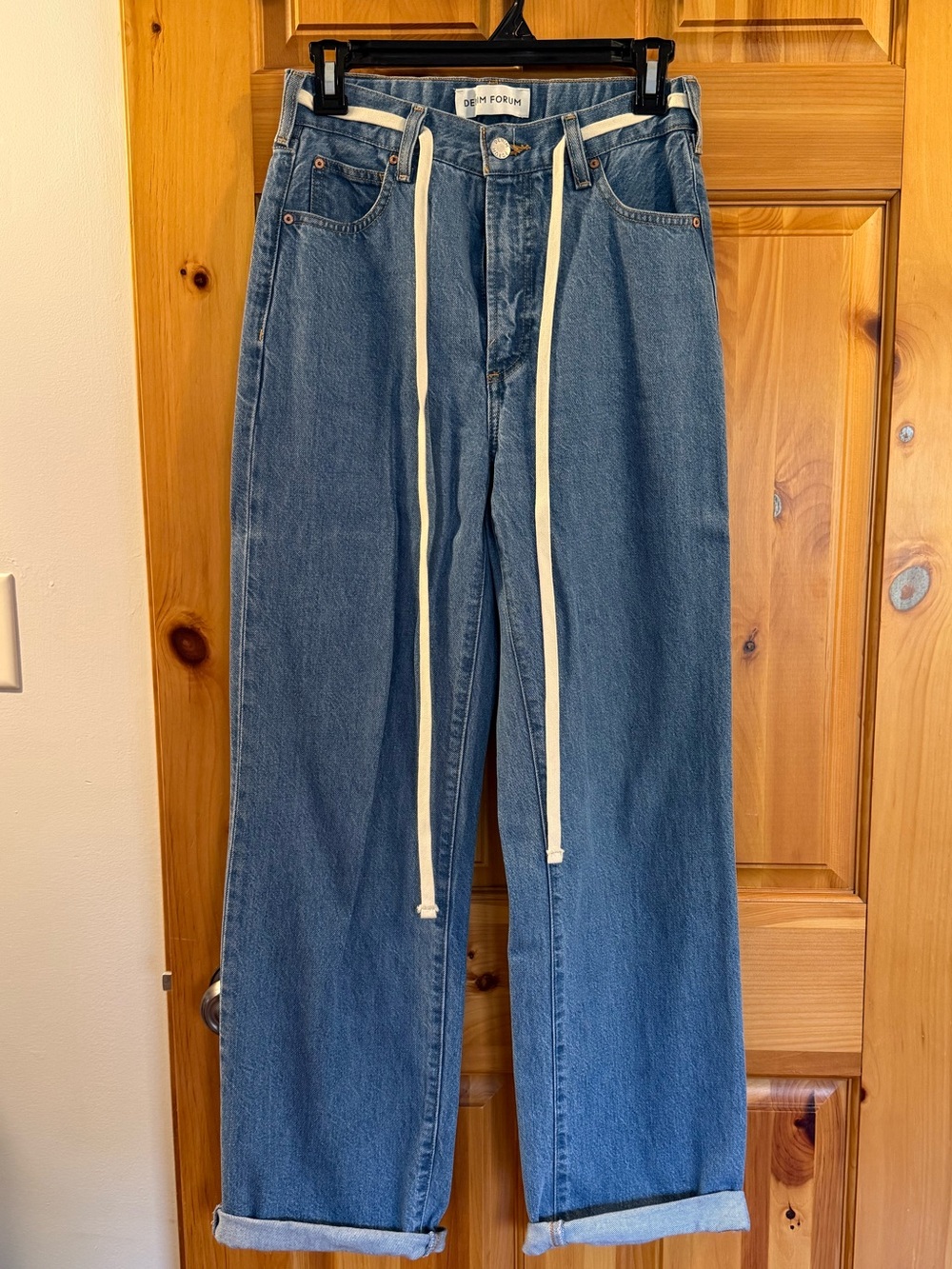 Denim Forum Relaxed Blue Jeans with Cream Drawcord